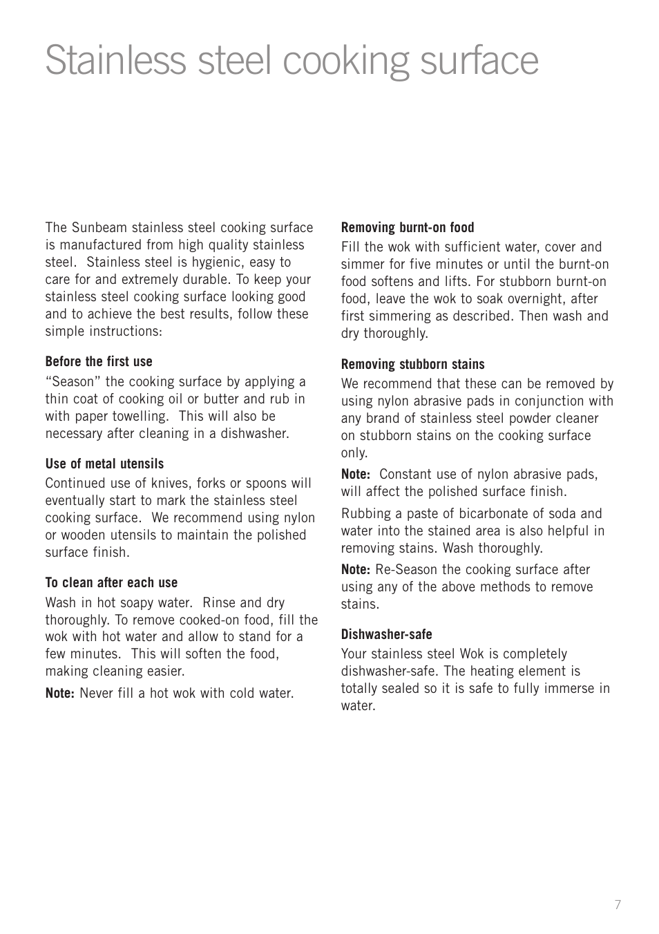 Stainless steel cooking surface | Sunbeam WW8900 User Manual | Page 9 / 28