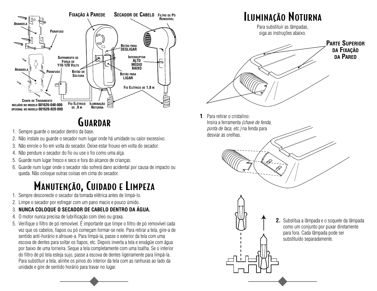 Luminação, Oturna, Uardar | Anutenção, Uidado e, Impeza | Sunbeam 1626 User Manual | Page 16 / 18