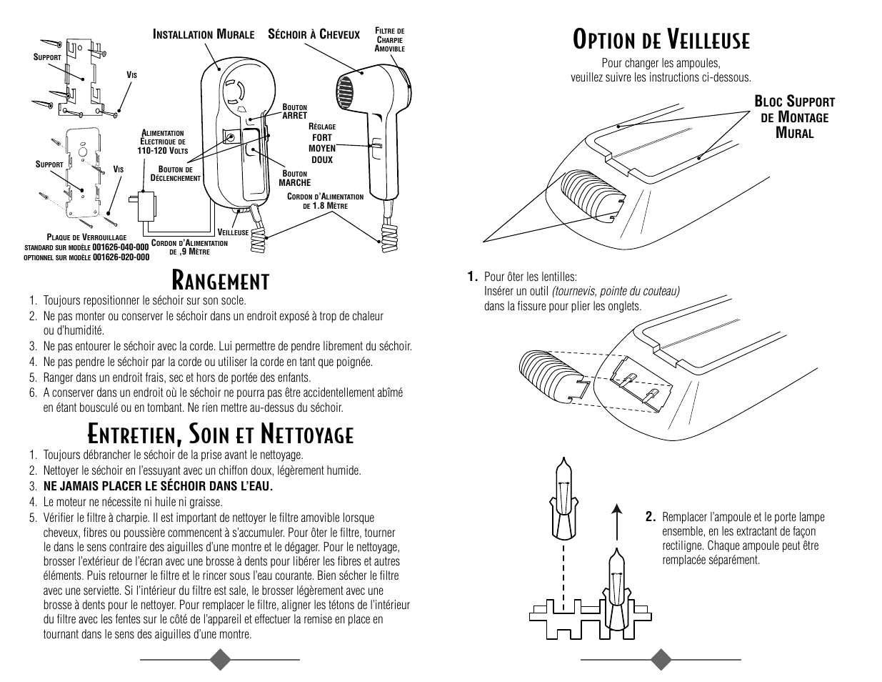 Ption de, Eilleuse, Angement | Ntretien, Oin et, Ettoyage | Sunbeam 1626 User Manual | Page 8 / 18