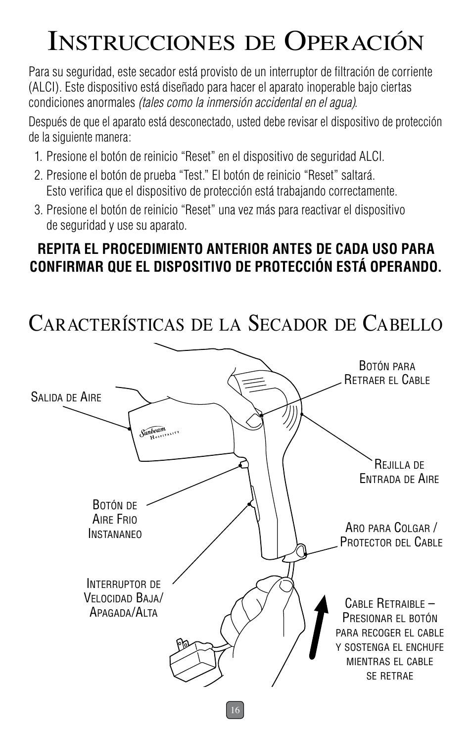 Nstrucciones, Peración, Aracterísticas | Ecador, Abello | Sunbeam 1637 User Manual | Page 17 / 28