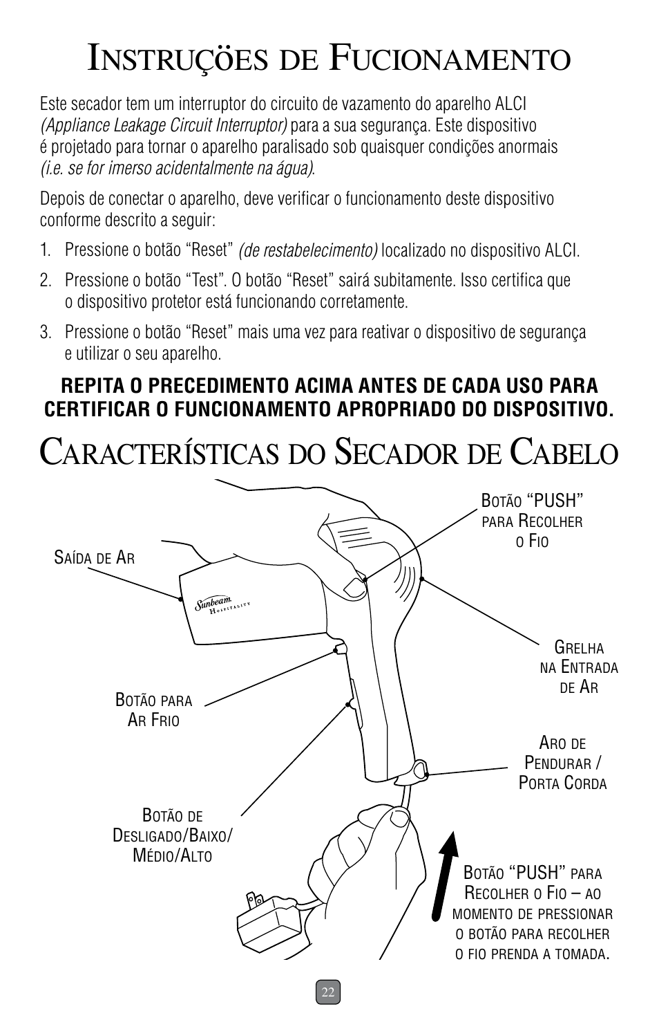 Nstruç, Ucionamento, Aracterísticas | Ecador, Abelo | Sunbeam 1637 User Manual | Page 23 / 28