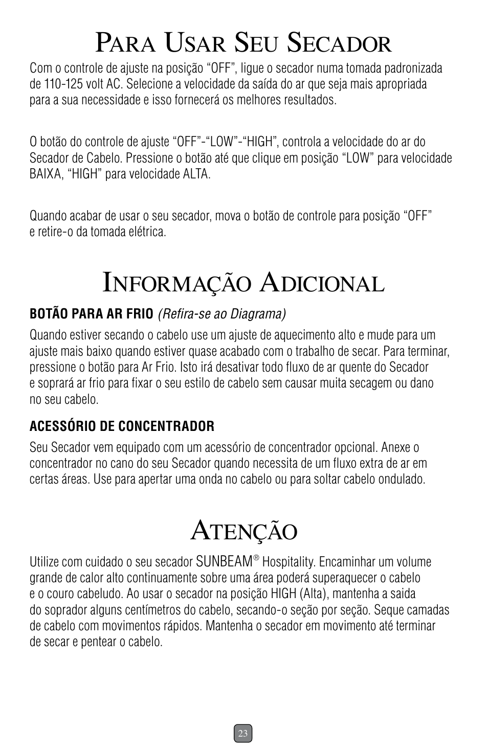 Ecador, Nformação, Dicional | Tenção | Sunbeam 1637 User Manual | Page 24 / 28