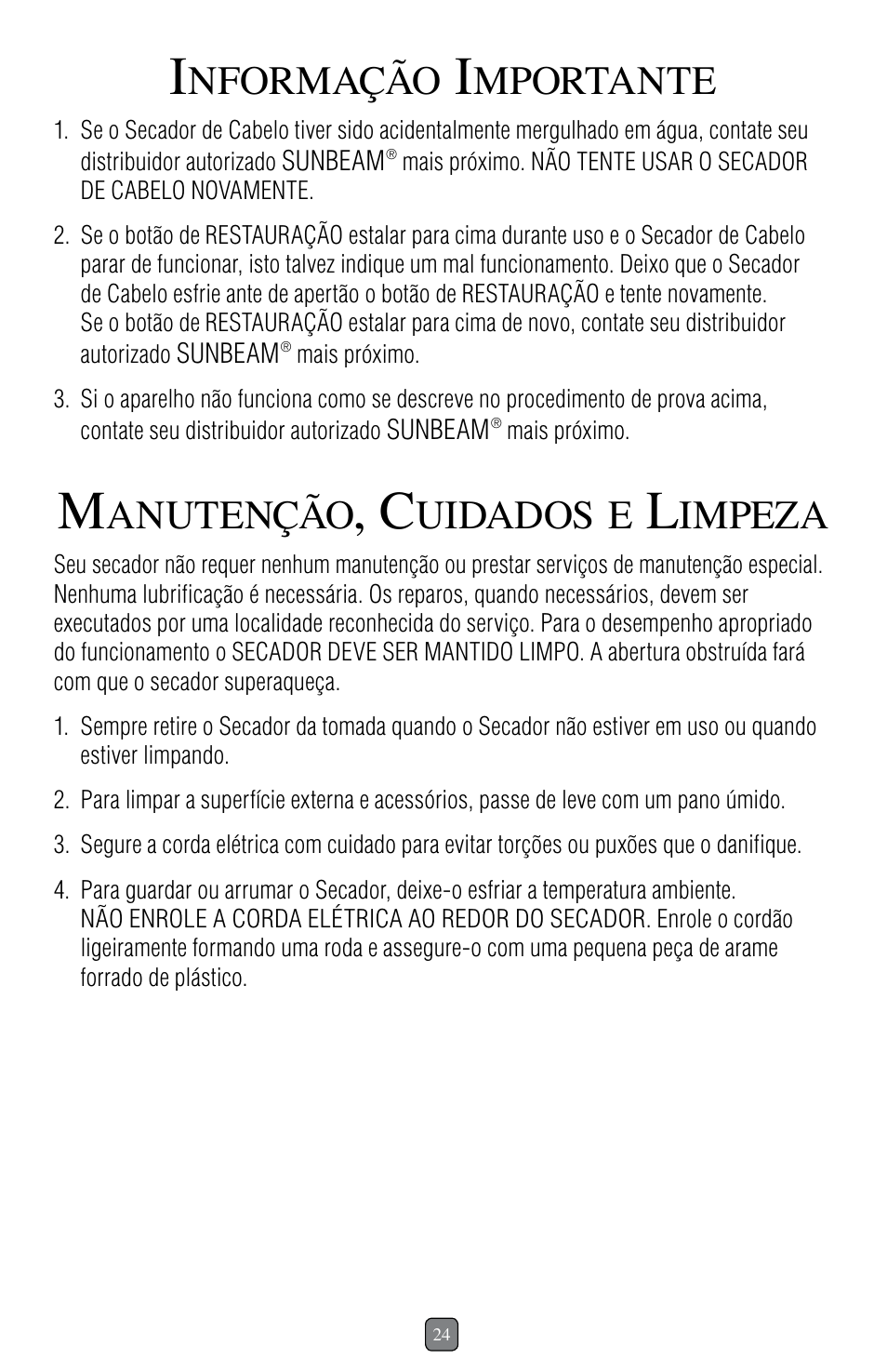 Nformação, Mportante, Anutenção | Uidados, Impeza | Sunbeam 1637 User Manual | Page 25 / 28
