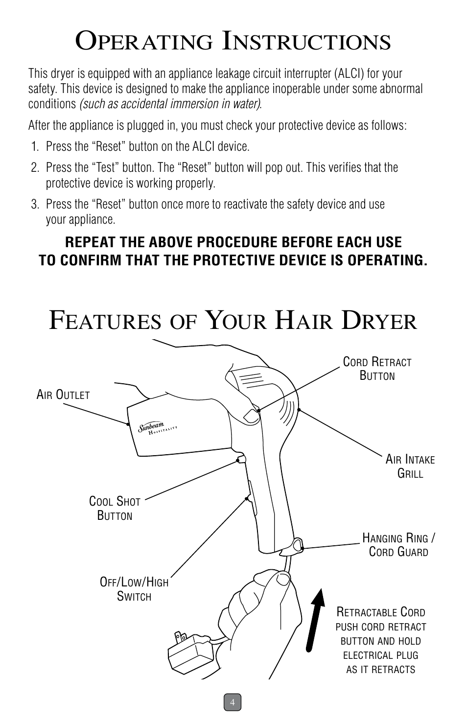 Eatures, Ryer, Perating | Nstructions | Sunbeam 1637 User Manual | Page 5 / 28