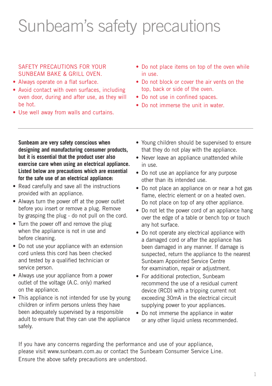 Sunbeam’s safety precautions | Sunbeam BT2600 User Manual | Page 3 / 20