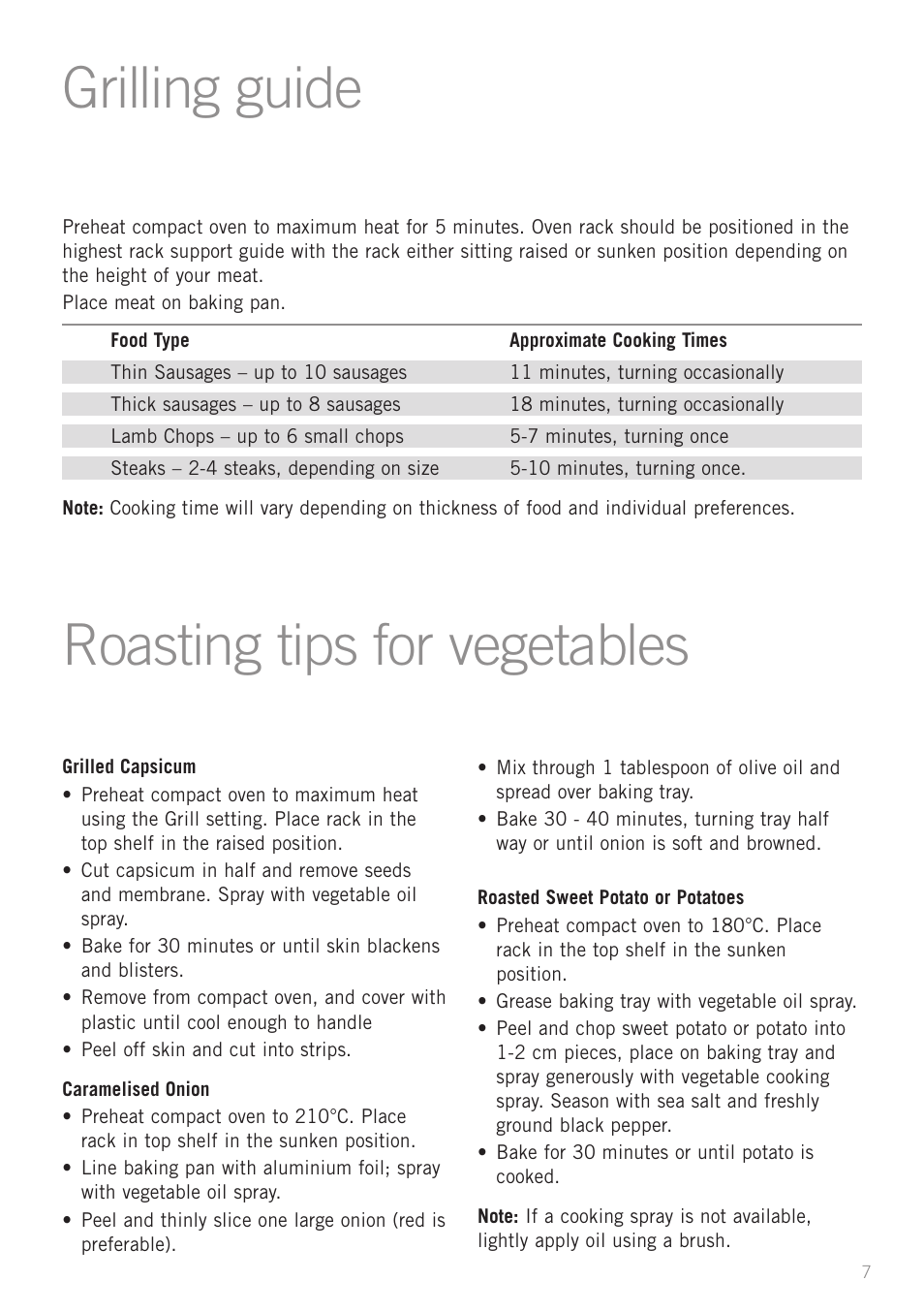 Grilling guide roasting tips for vegetables | Sunbeam BT2600 User Manual | Page 9 / 20