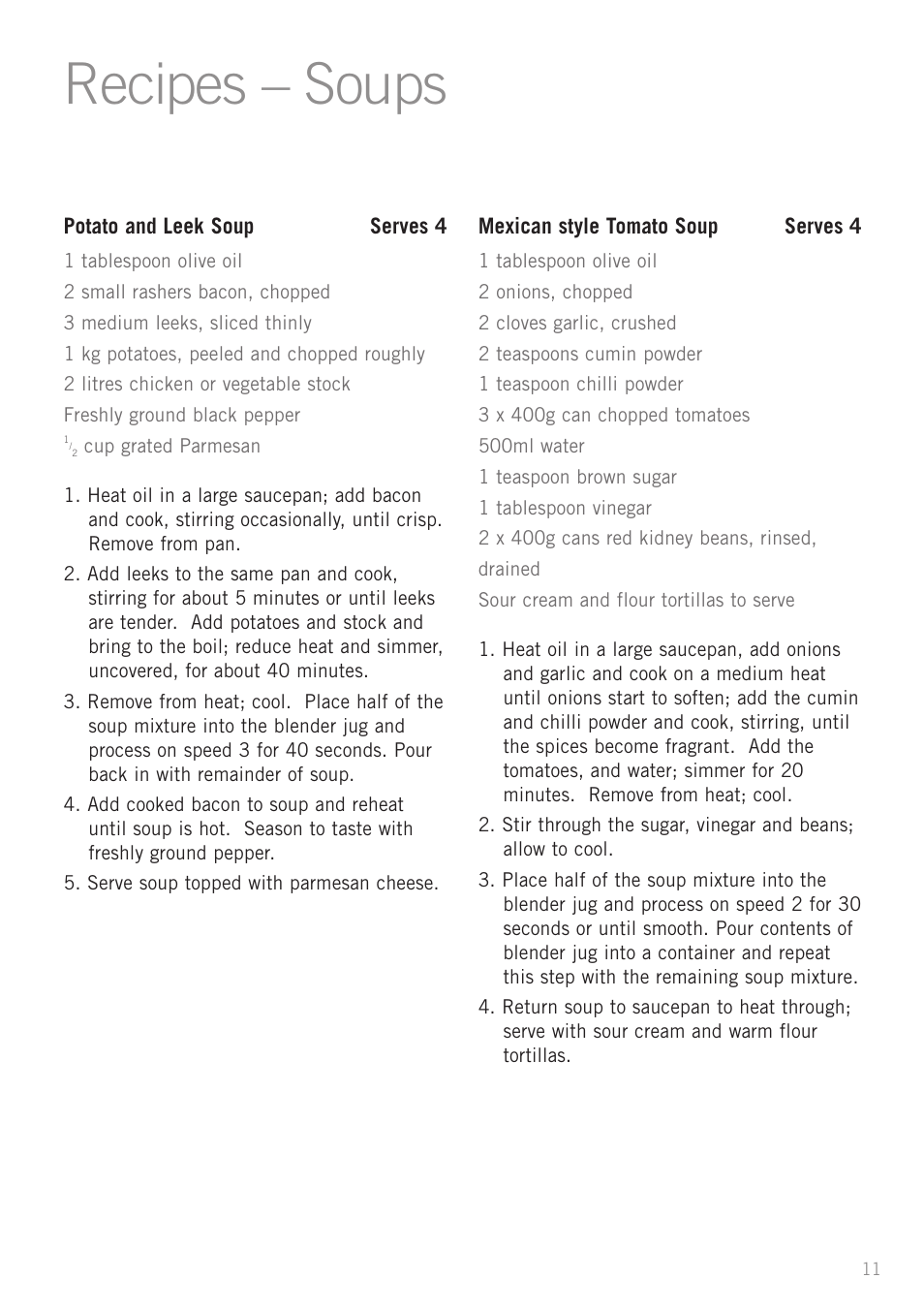 Recipes – soups | Sunbeam PB7610 User Manual | Page 13 / 27