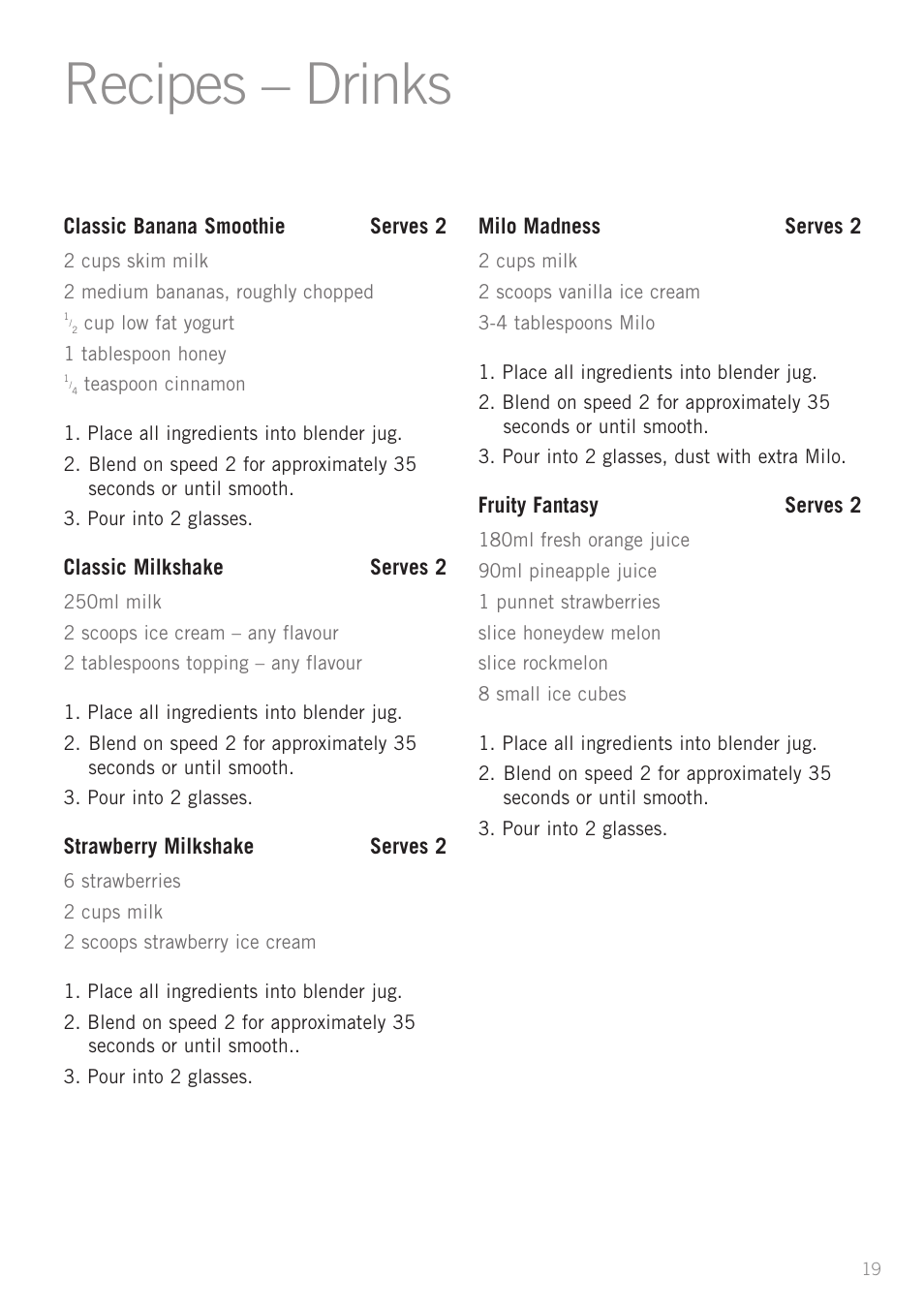 Recipes – drinks | Sunbeam PB7610 User Manual | Page 21 / 27