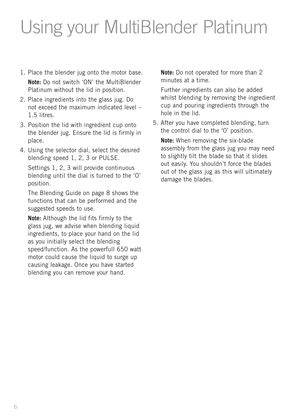 Using your multiblender platinum | Sunbeam PB7610 User Manual | Page 8 / 27