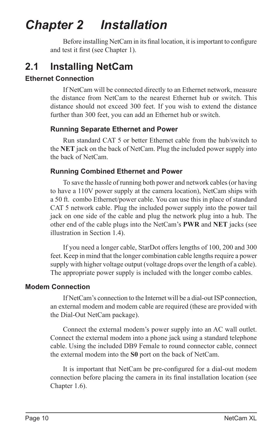 Chapter 2 installation, 1 installing netcam | StarDot Technologies netcam XL User Manual | Page 10 / 46