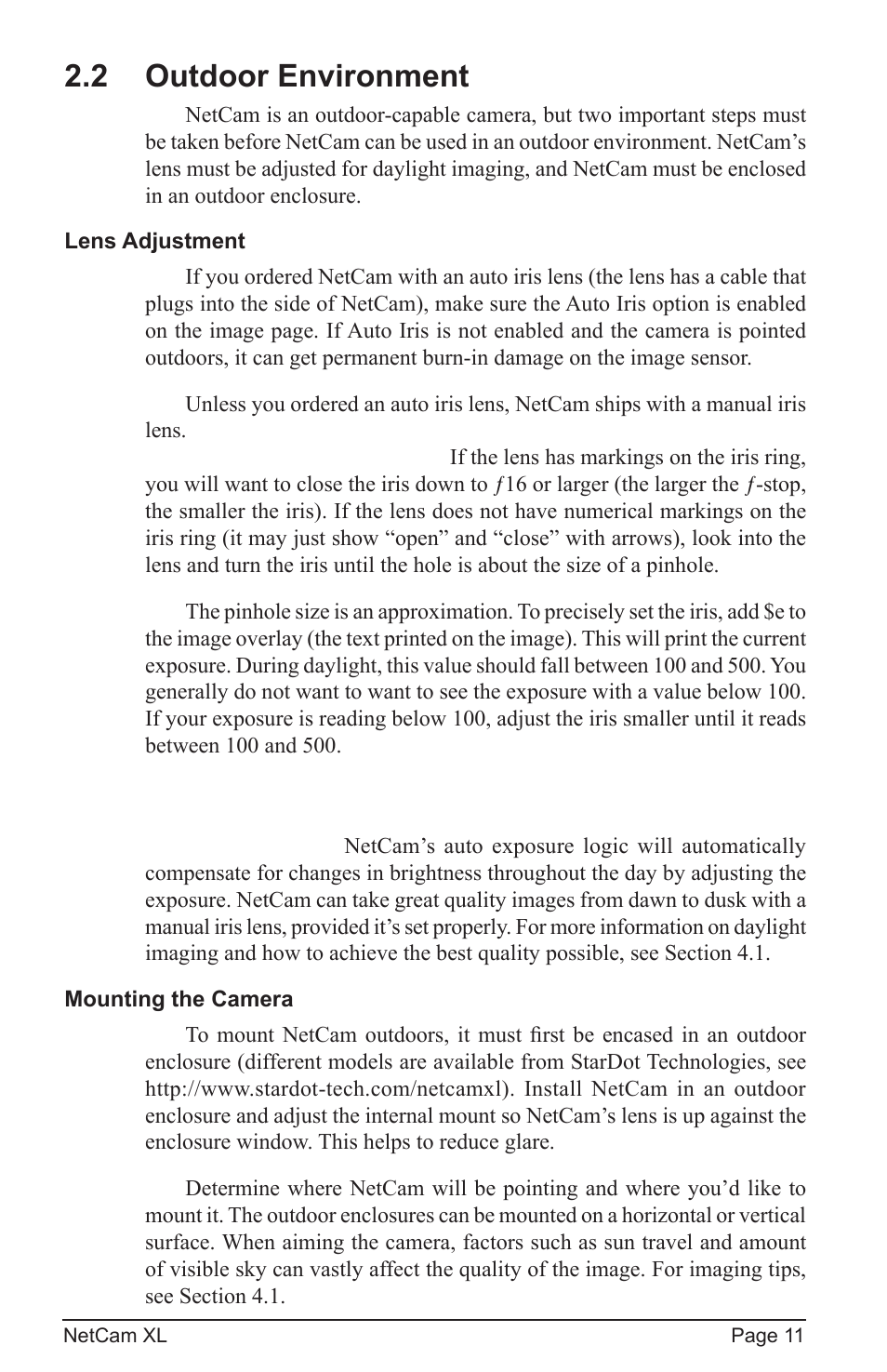 2 outdoor environment | StarDot Technologies netcam XL User Manual | Page 11 / 46