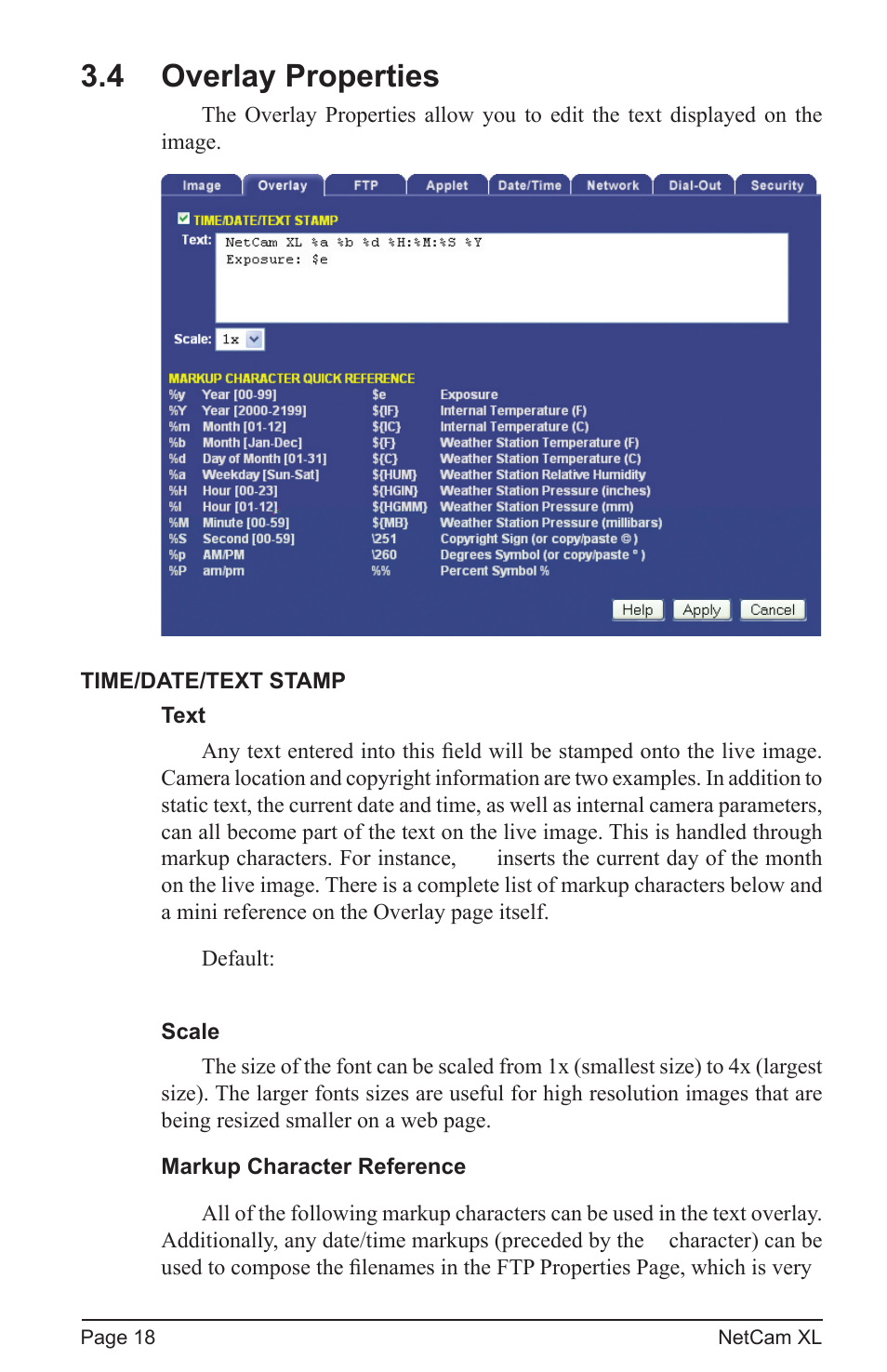 4 overlay properties | StarDot Technologies netcam XL User Manual | Page 18 / 46