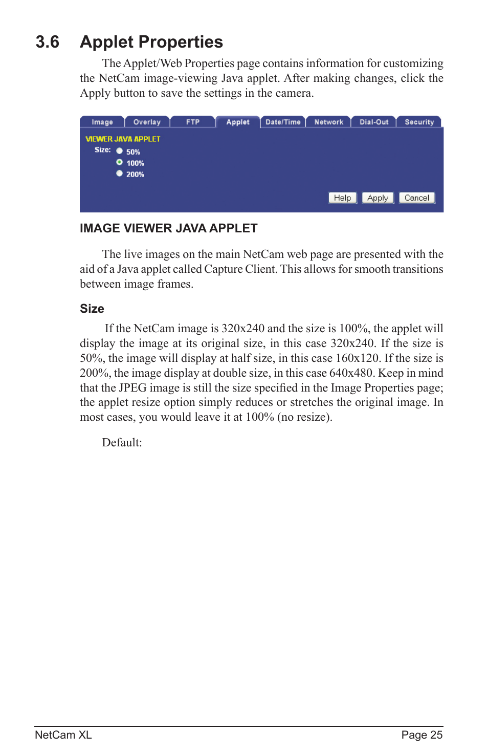 6 applet properties | StarDot Technologies netcam XL User Manual | Page 25 / 46