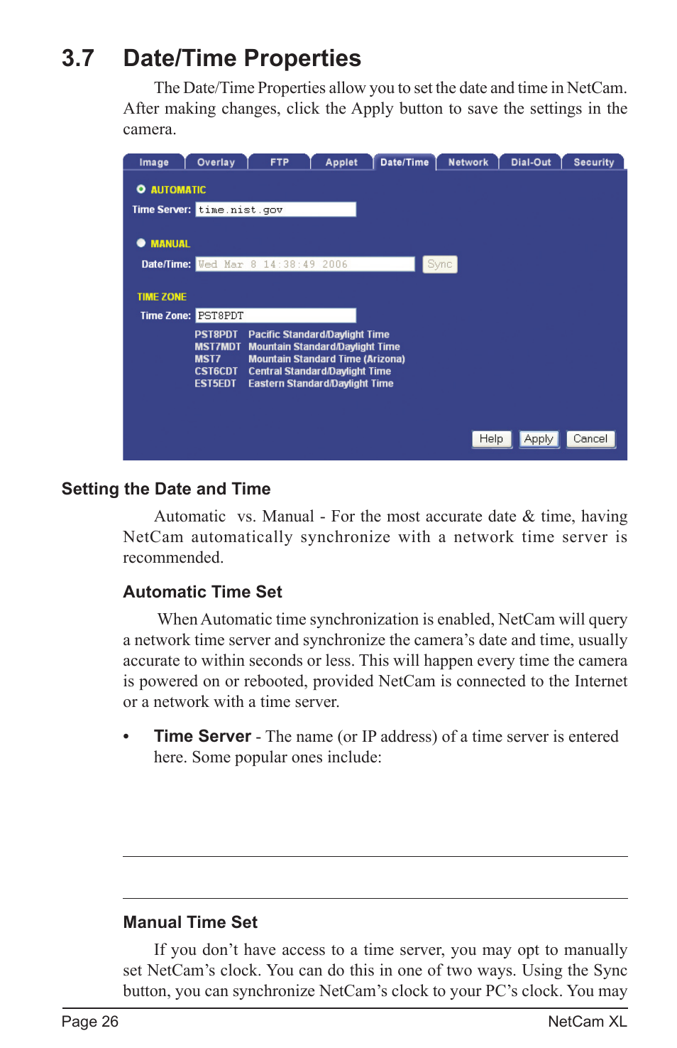 7 date/time properties | StarDot Technologies netcam XL User Manual | Page 26 / 46