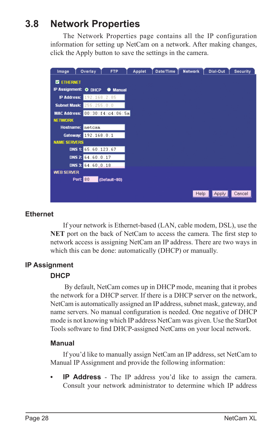 8 network properties | StarDot Technologies netcam XL User Manual | Page 28 / 46