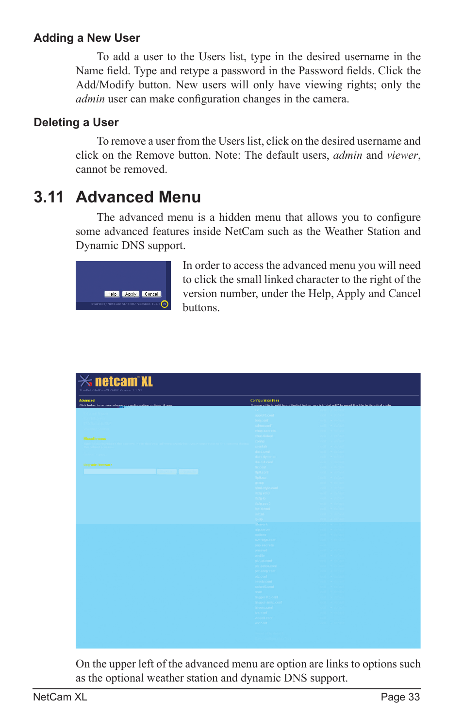 11 advanced menu | StarDot Technologies netcam XL User Manual | Page 33 / 46