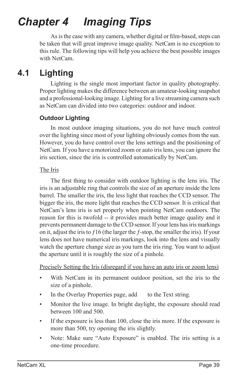 Chapter 4 imaging tips, 1 lighting | StarDot Technologies netcam XL User Manual | Page 39 / 46