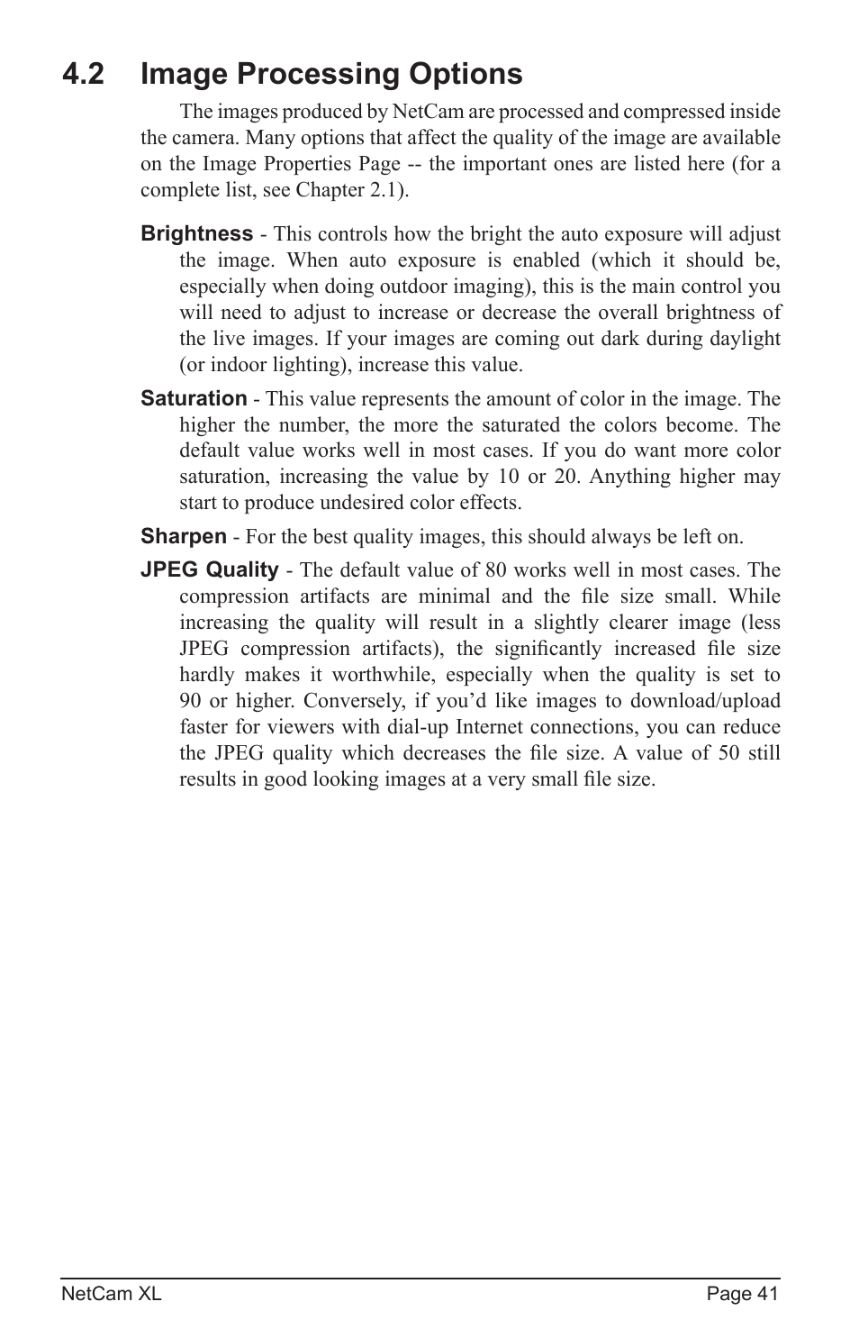 2 image processing options | StarDot Technologies netcam XL User Manual | Page 41 / 46