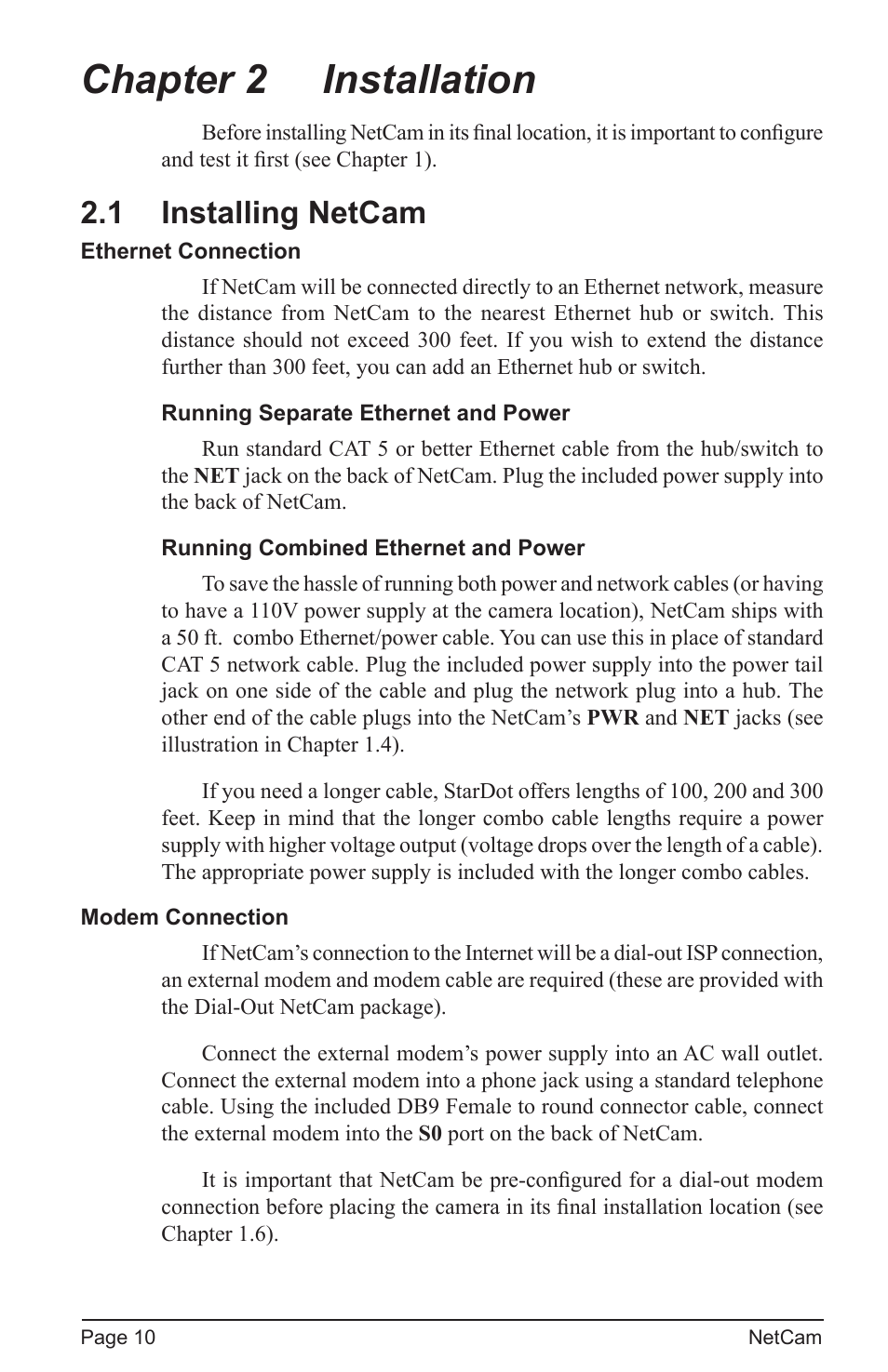 Chapter 2 installation, 1 installing netcam | StarDot Technologies net camera User Manual | Page 10 / 42