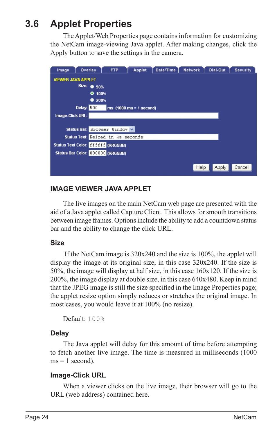 6 applet properties | StarDot Technologies net camera User Manual | Page 24 / 42
