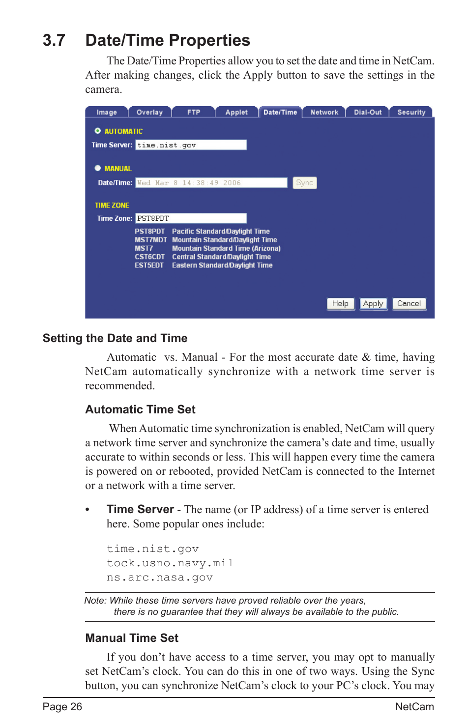 7 date/time properties | StarDot Technologies net camera User Manual | Page 26 / 42