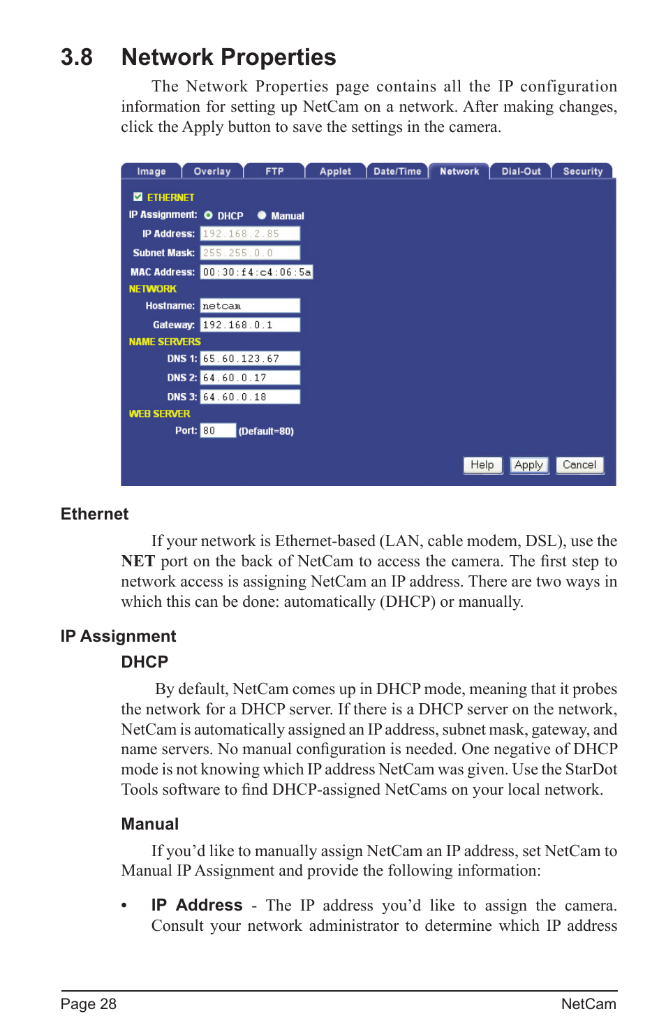 8 network properties | StarDot Technologies net camera User Manual | Page 28 / 42