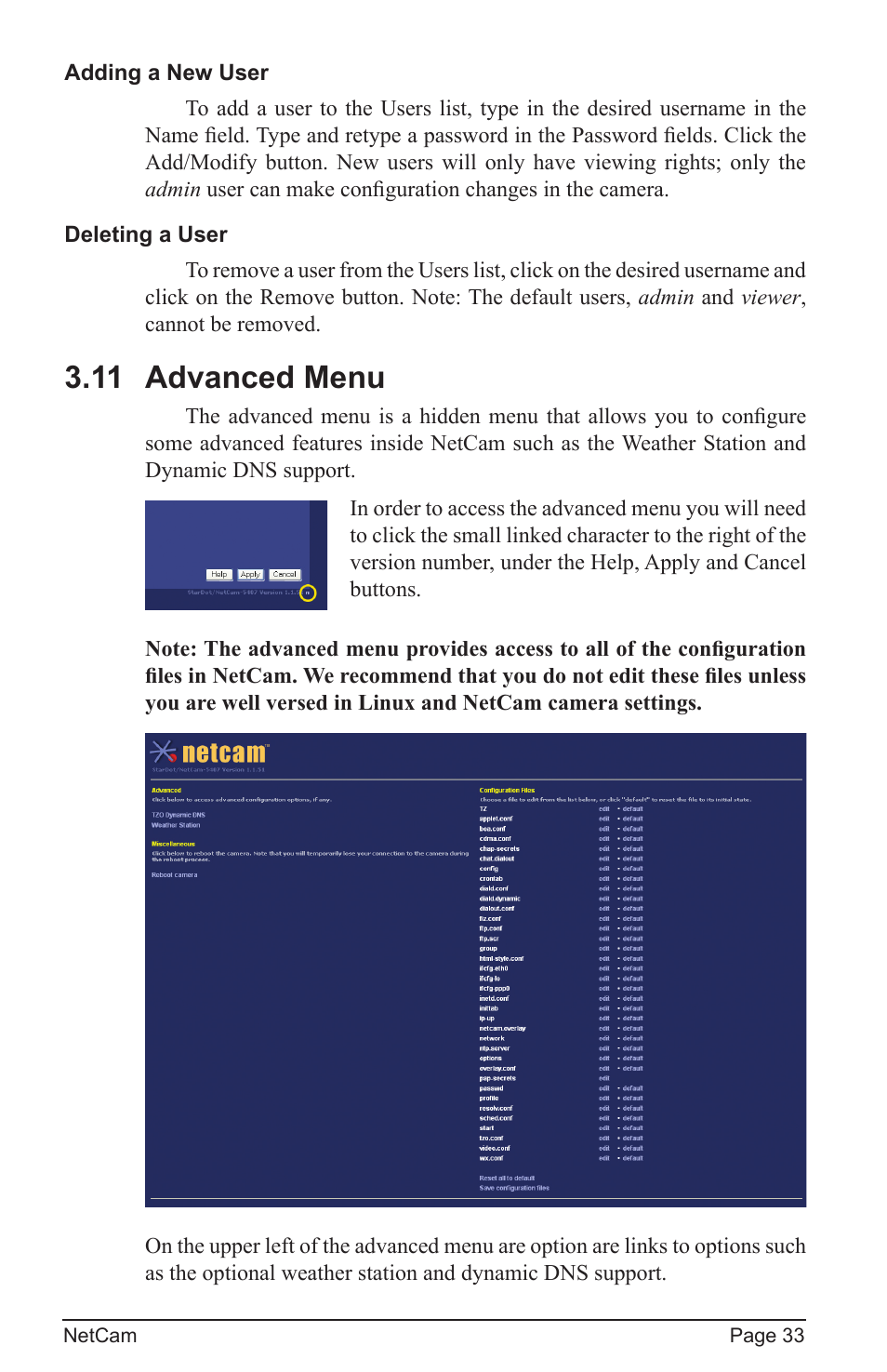 11 advanced menu | StarDot Technologies net camera User Manual | Page 33 / 42