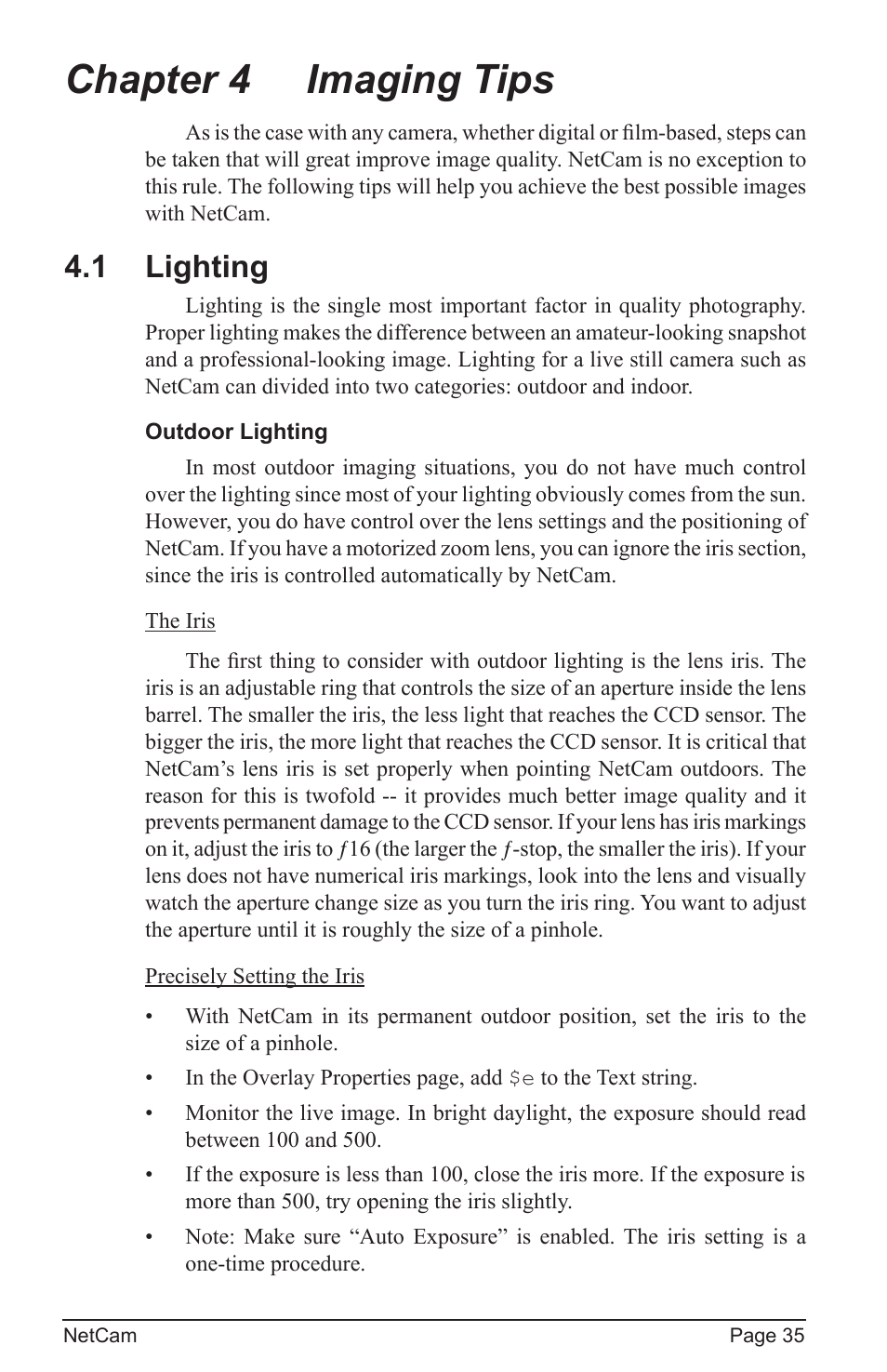 Chapter 4 imaging tips, 1 lighting | StarDot Technologies net camera User Manual | Page 35 / 42
