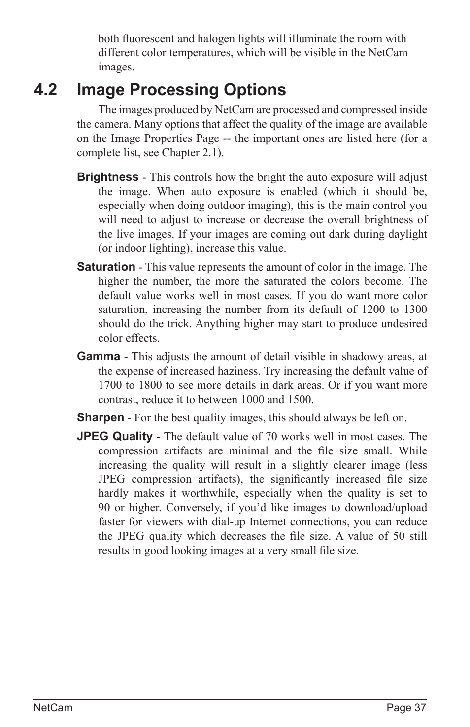 2 image processing options | StarDot Technologies net camera User Manual | Page 37 / 42