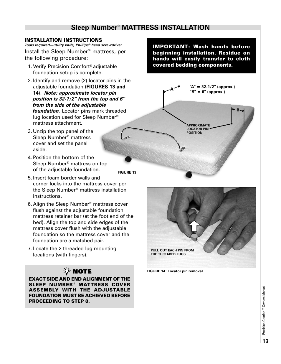 Sleep number, Mattress installation | Select Comfort Precision Comfort Adjustable Foundation User Manual | Page 13 / 28