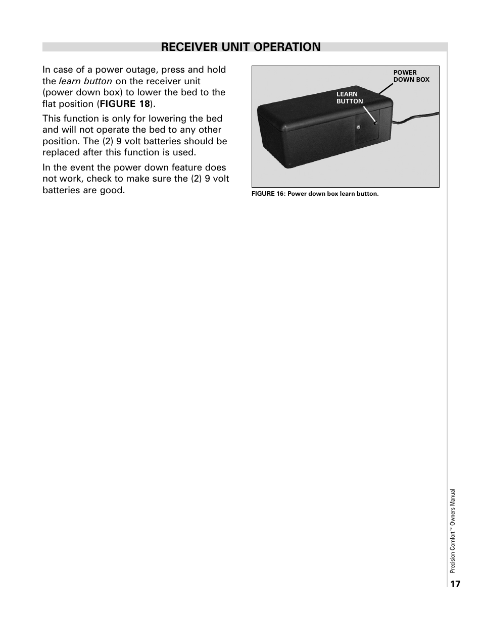 Receiver unit operation | Select Comfort Precision Comfort Adjustable Foundation User Manual | Page 17 / 28