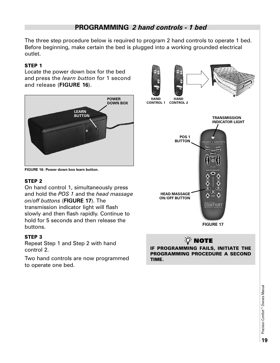 Programming 2 hand controls - 1 bed | Select Comfort Precision Comfort Adjustable Foundation User Manual | Page 19 / 28