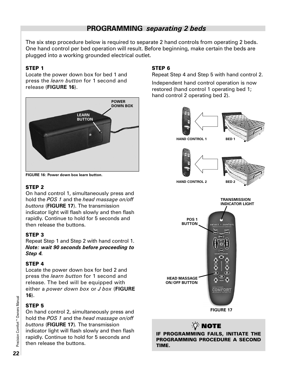 Programming separating 2 beds | Select Comfort Precision Comfort Adjustable Foundation User Manual | Page 22 / 28