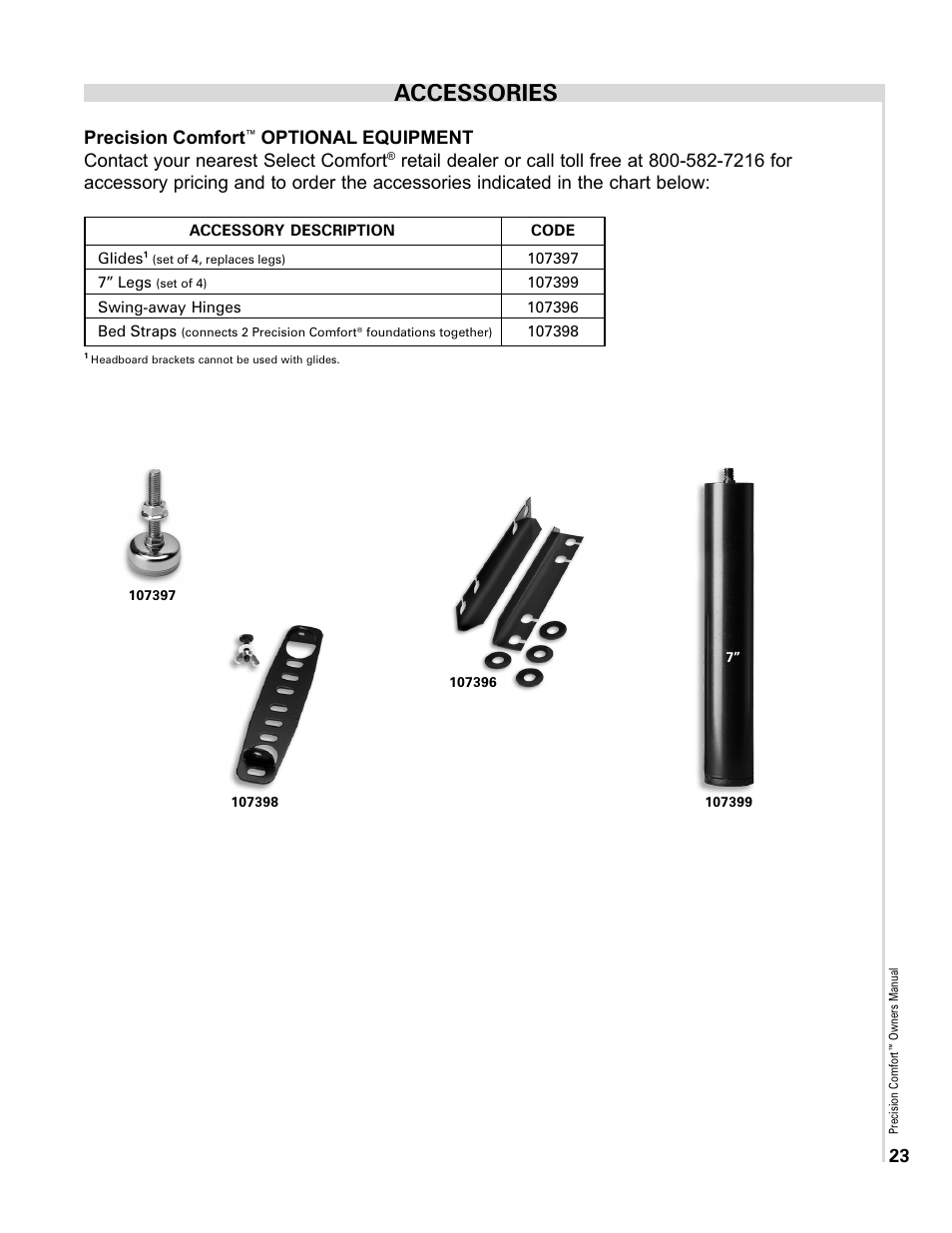 Accessories, Precision comfort | Select Comfort Precision Comfort Adjustable Foundation User Manual | Page 23 / 28