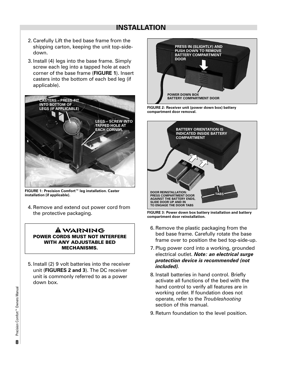 Installation | Select Comfort Precision Comfort Adjustable Foundation User Manual | Page 8 / 28