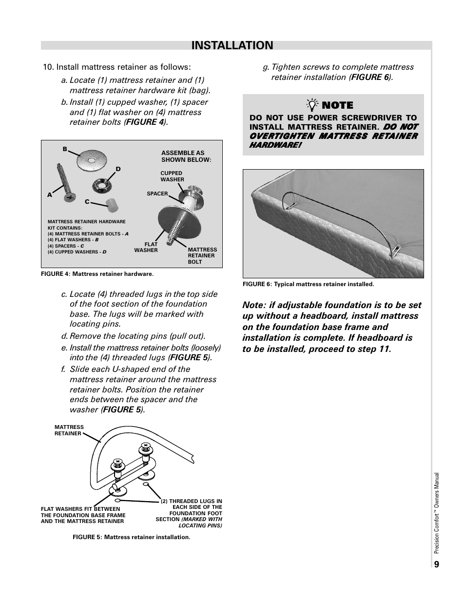 Installation | Select Comfort Precision Comfort Adjustable Foundation User Manual | Page 9 / 28