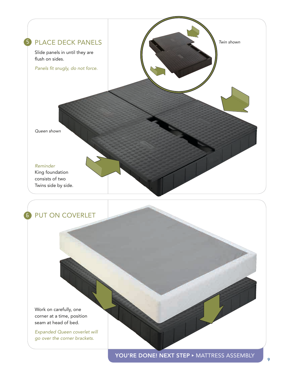 Place deck panels, Put on coverlet | Select Comfort U 3000 User Manual | Page 11 / 42