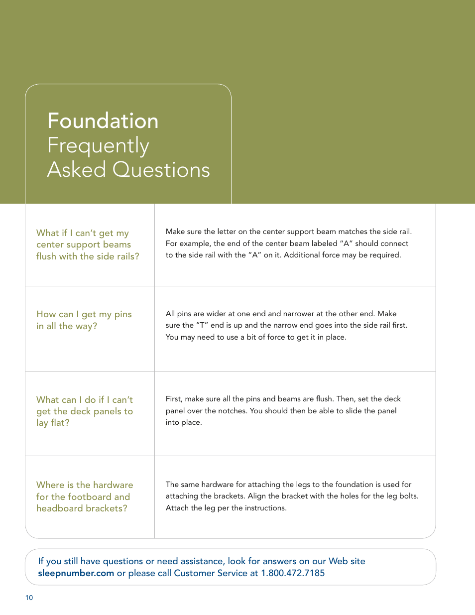 Foundation frequently asked questions | Select Comfort U 3000 User Manual | Page 12 / 42