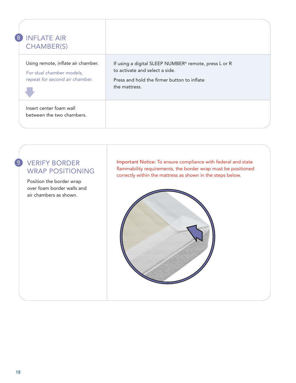 Verify border wrap positioning, Inflate air chamber(s) | Select Comfort U 3000 User Manual | Page 20 / 42