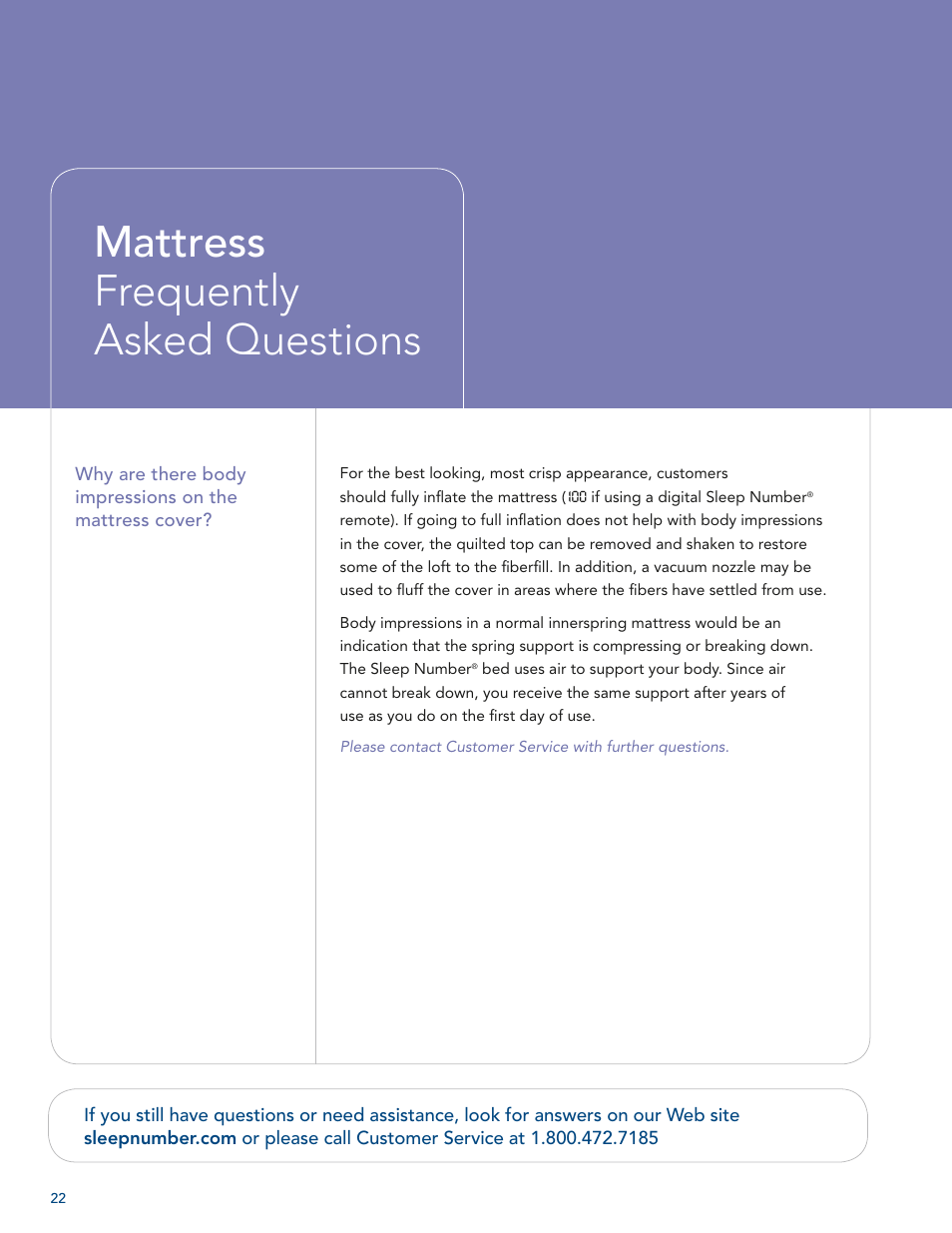 Mattress frequently asked questions | Select Comfort U 3000 User Manual | Page 24 / 42