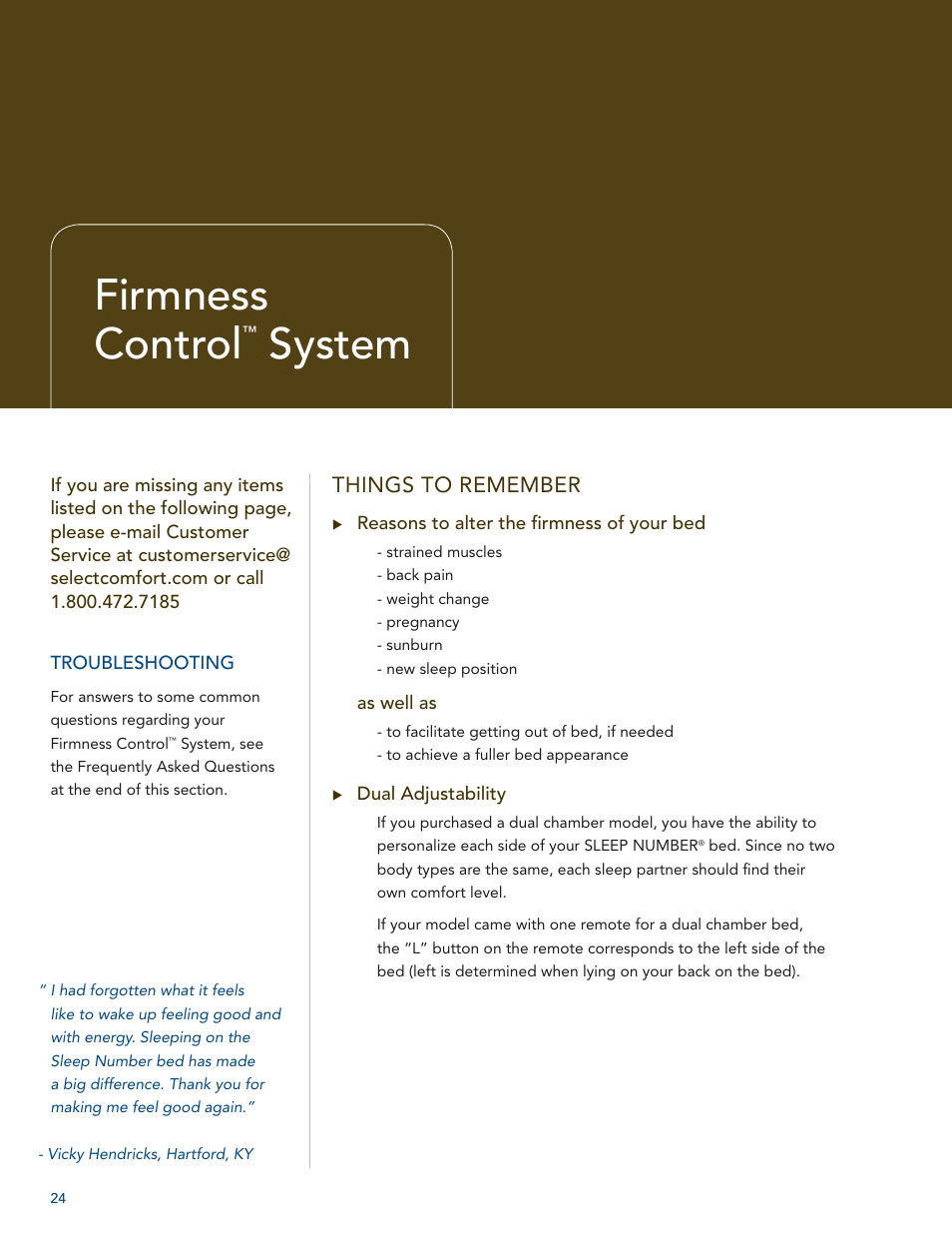 Firmness control, System | Select Comfort U 3000 User Manual | Page 26 / 42