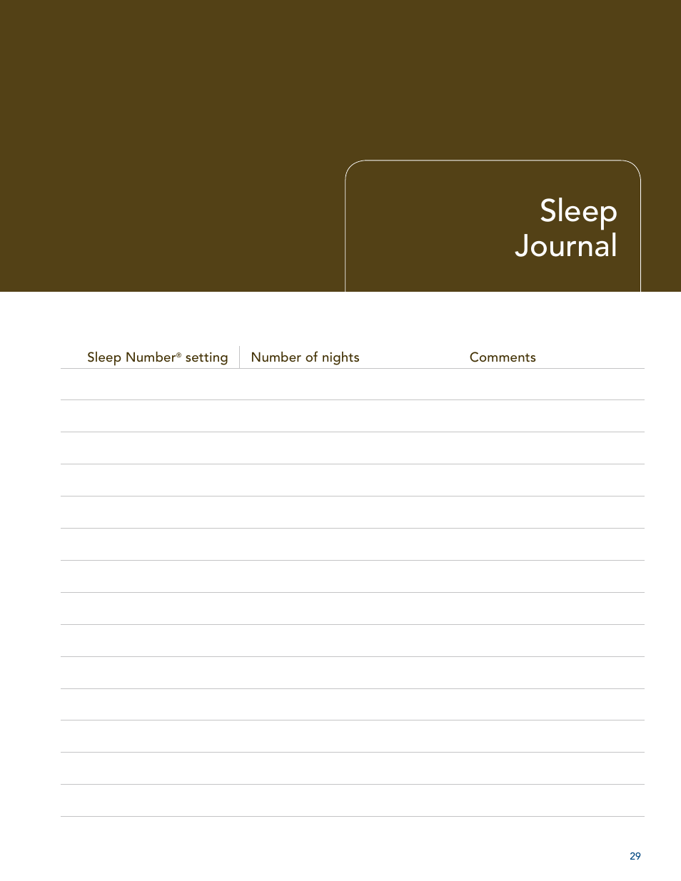 Sleep journal | Select Comfort U 3000 User Manual | Page 31 / 42