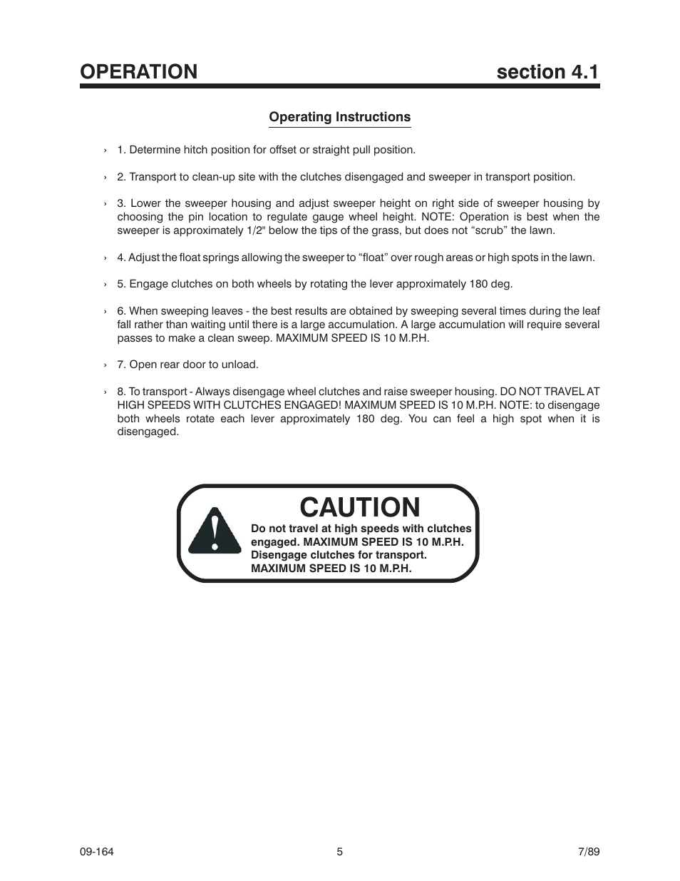 Section 4 operation, Caution | Steiner Turf LS340 User Manual | Page 7 / 14