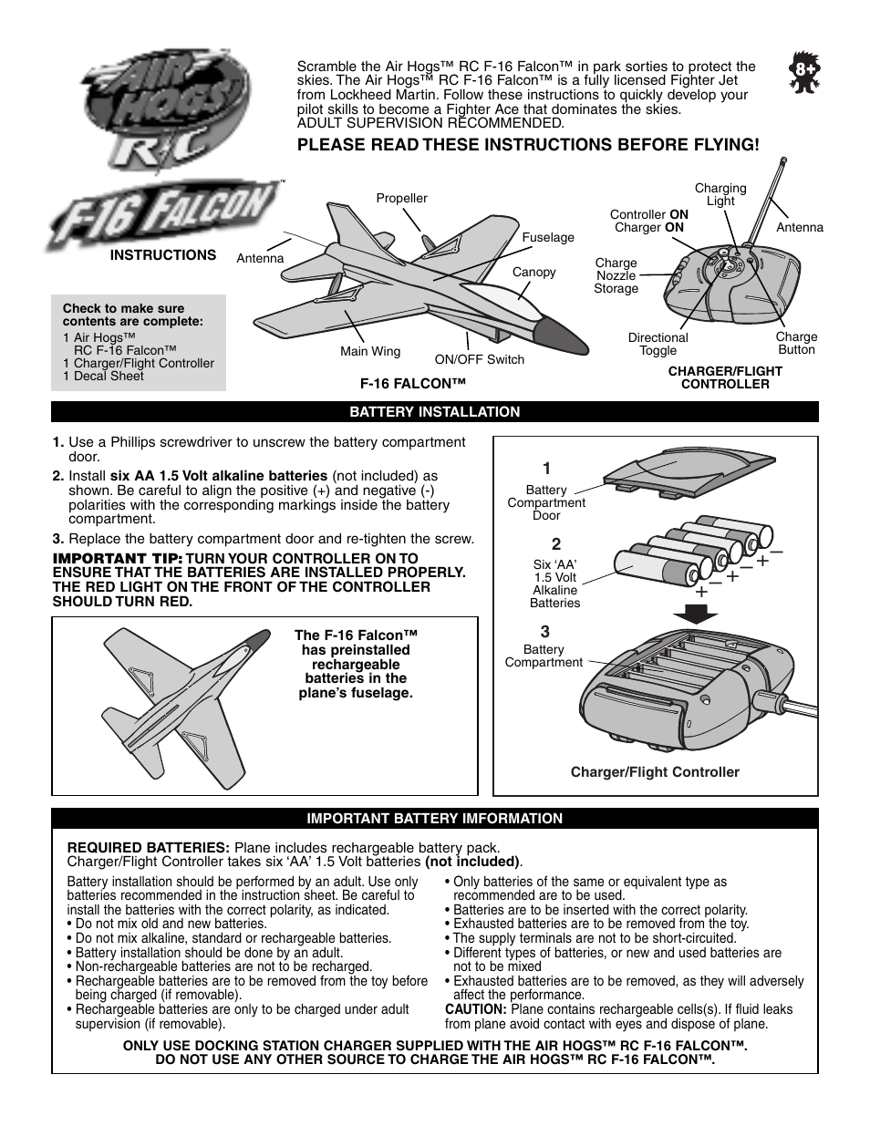 Spin Master Air Hogs RC F-16 Falcon User Manual | 4 pages