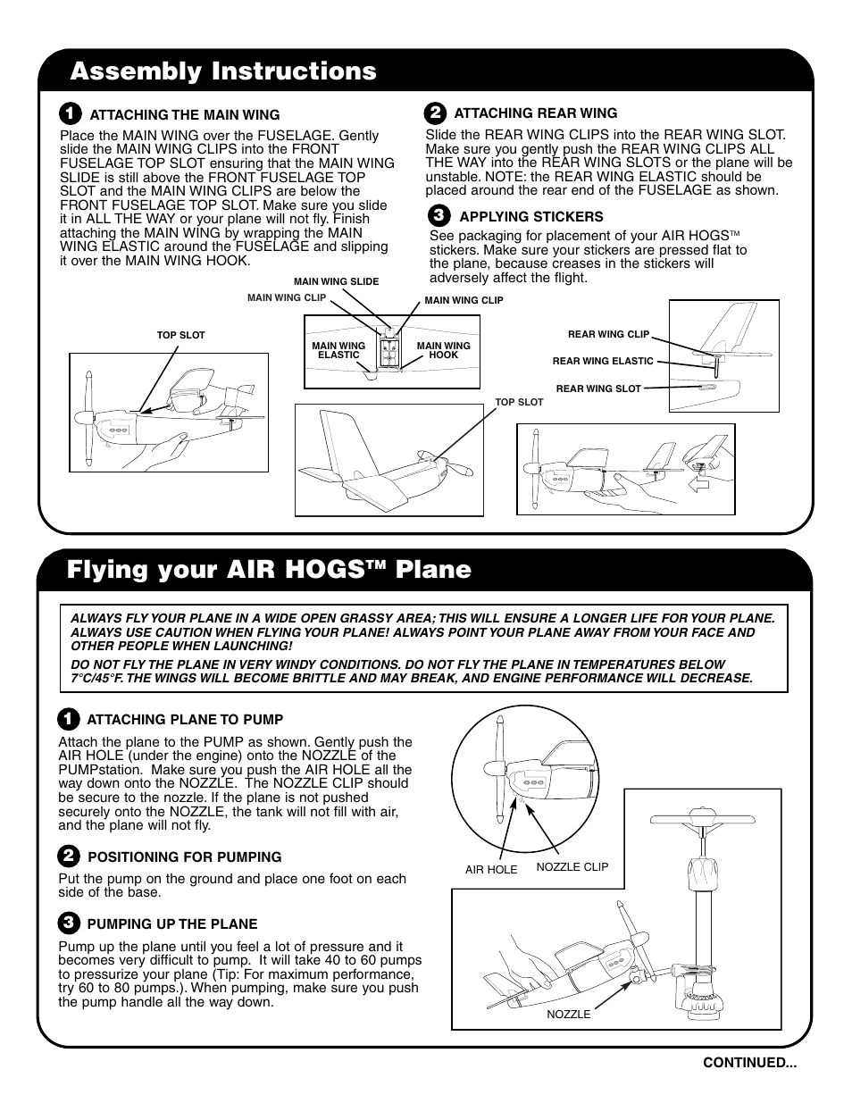 Assembly instructions, Flying your air hogs, Plane | Spin Master Air Hogs Red Hornet User Manual | Page 2 / 4