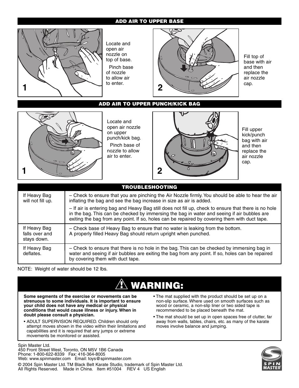 Warning | Spin Master Black Belts User Manual | Page 2 / 2