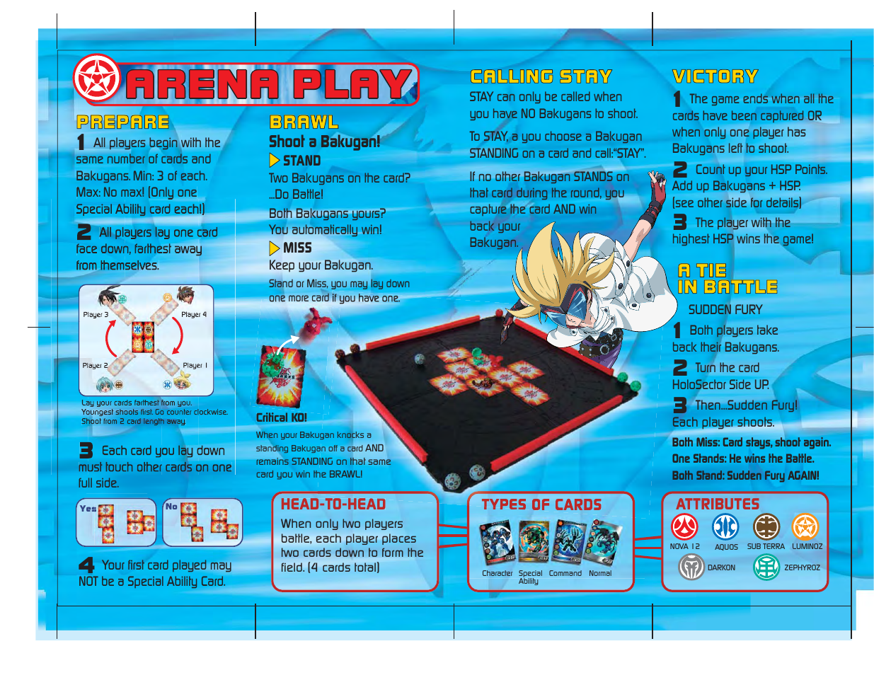 Arena play, Prepare, Brawl | Calling stay, Victory, Aa tie tie in battle in battle | Spin Master Bakugan: Battle Brawlers User Manual | Page 2 / 2