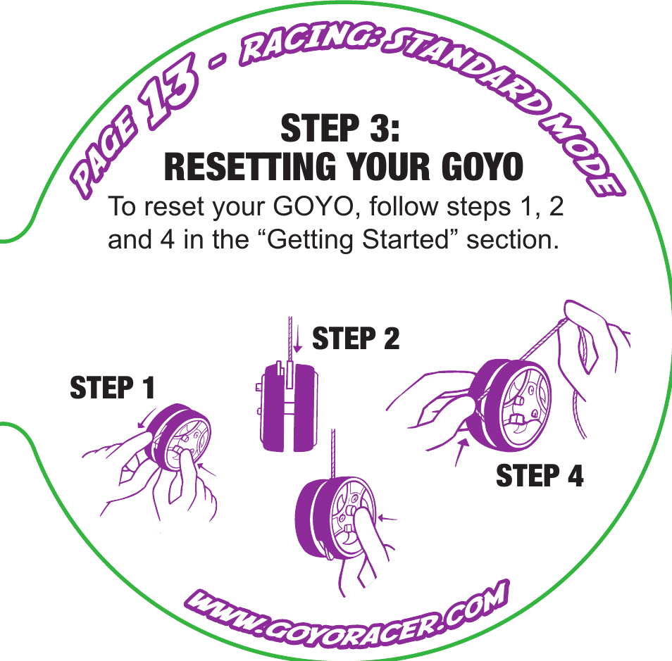 Step 3: resetting your goyo, Step 1 step 2 step 4 | Spin Master Goyo Racer User Manual | Page 13 / 20