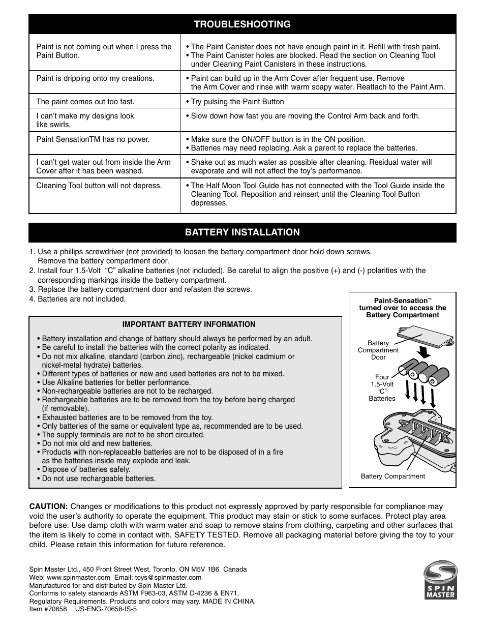 Troubleshooting battery installation | Spin Master Paint Sensation User Manual | Page 6 / 6