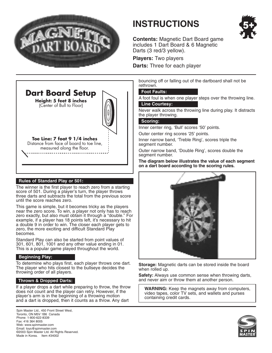 Spin Master Magnetic Dart Board User Manual | 1 page